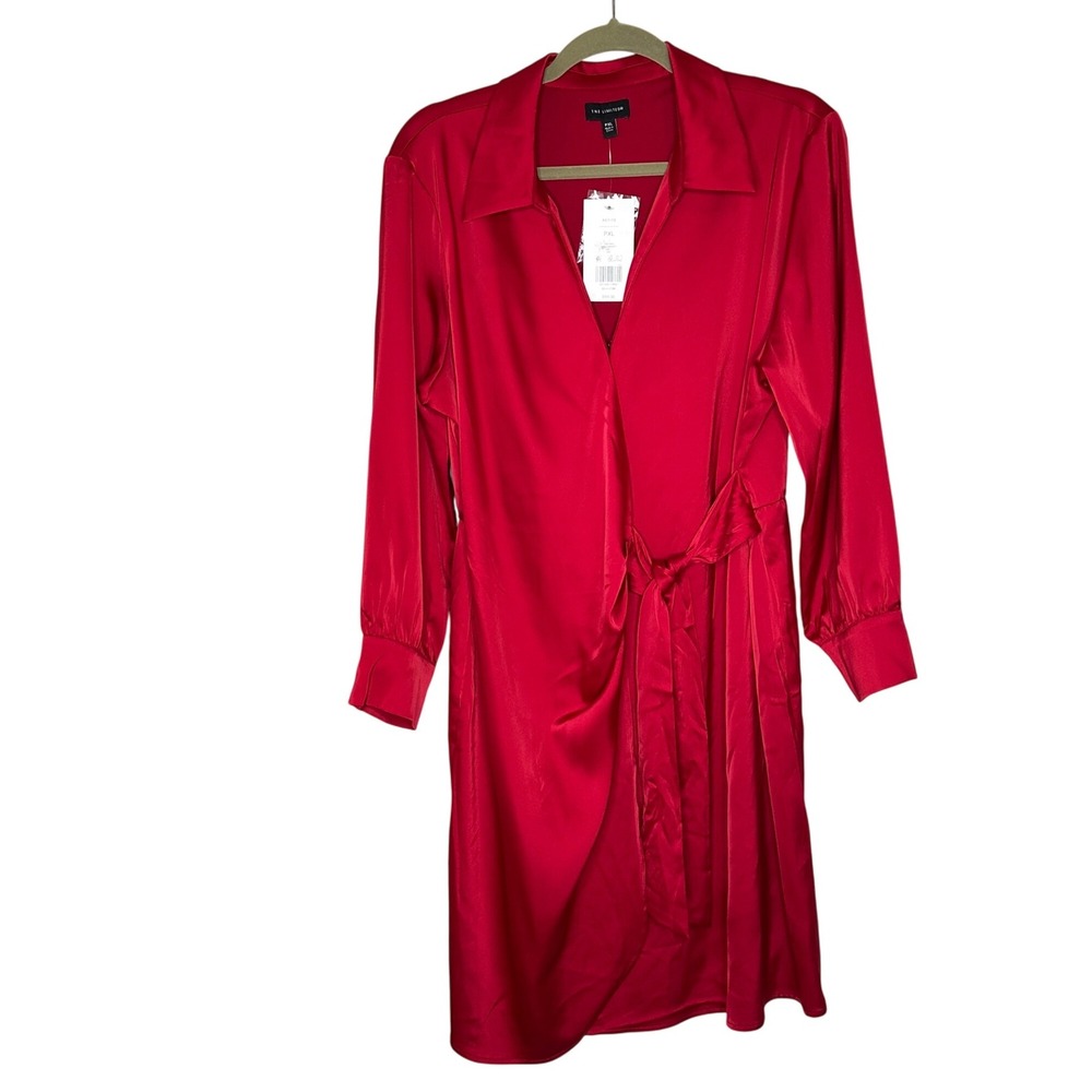 The Limited Red Petite PXL True‎ Wrap Long Sleeve Shirt Dress NWT Holiday Office
